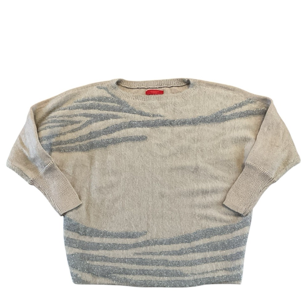 NWT Jennifer Lopez Sweater Women's M  Beige Gold Metallic Knit‎ Pullover Slouch